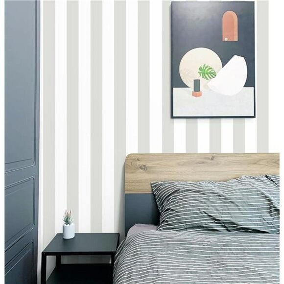 Guvana Grey White Peel and Stick Wallpaper Striped Removable Wall Covering - Picture 6 of 7